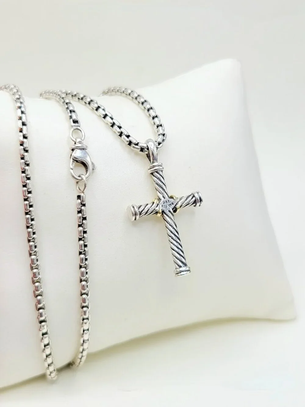 David Yurman Cable Cross Gold X Pendant Necklace w/ 18K Yellow Gold - 20" - RARE - Picture 3 of 12